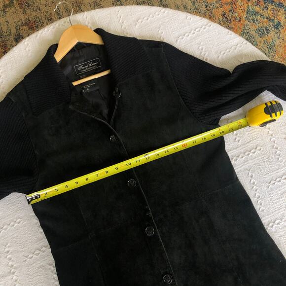 Vintage Y2K Terry Lewis Classic Luxuries Black Leather Wool Knit Jacket Suede L - Picture 11 of 11